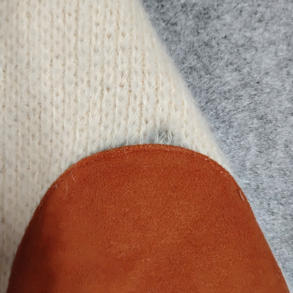 Vintage Western Cardigan Sweater Cream Rust Suede Yoke Elbow Patches L Mohair - Picture 3 of 14